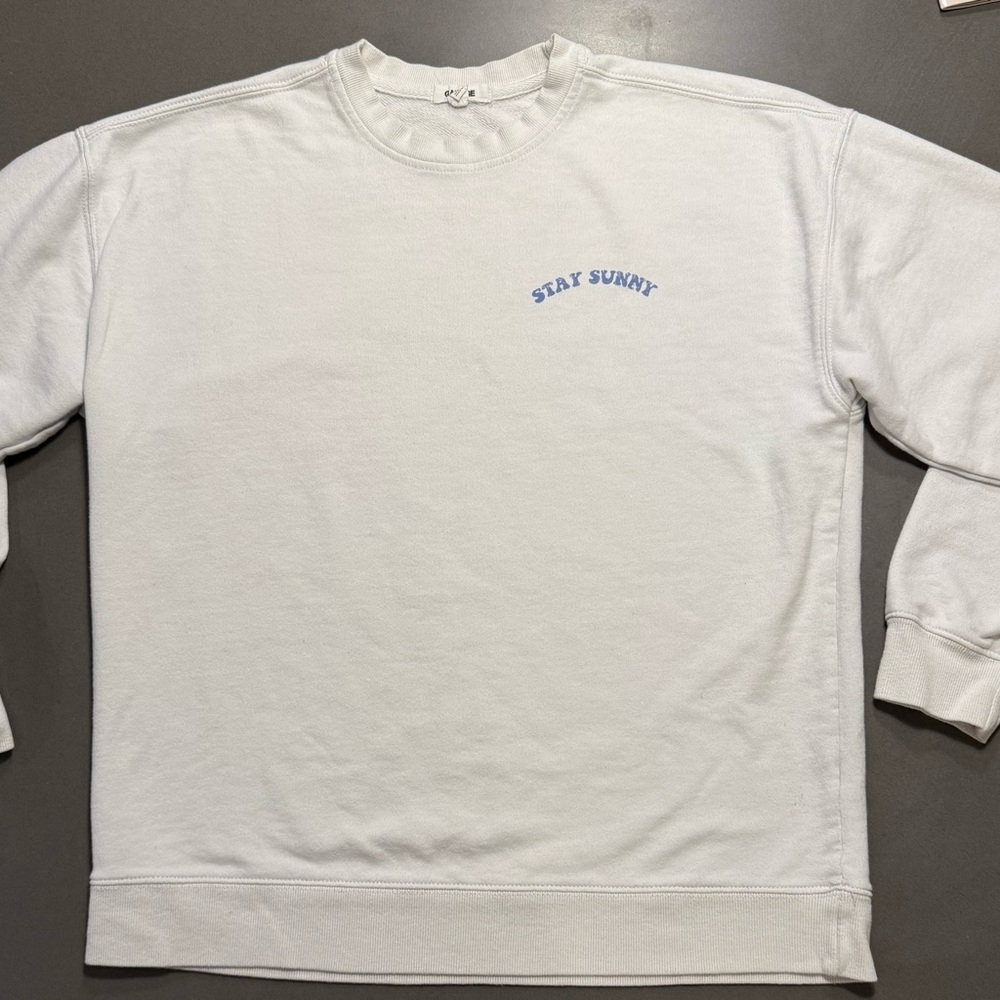 Garage White Crewneck with Blue Embroidery